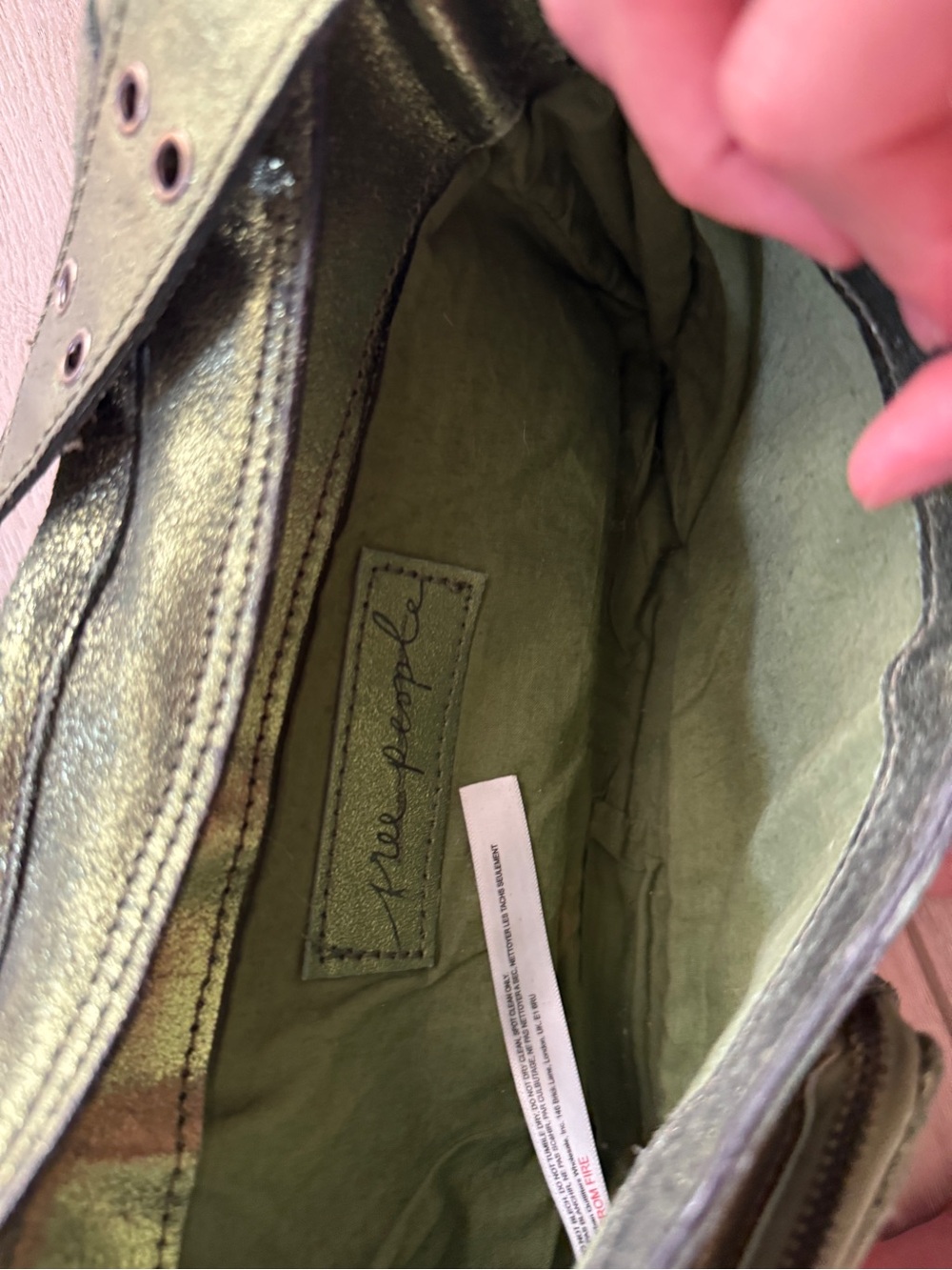 Free People Shimmery Olive Green Metallic Shoulder Bag - Picture 7 of 9